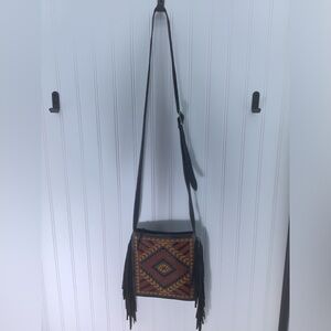 Idyllwind Black Fringe Crossbody Bag with Aztec Pattern